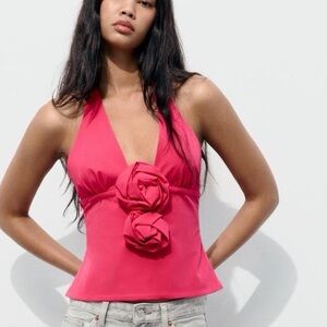 Zara Pink Textured Floral Stretchy Top
